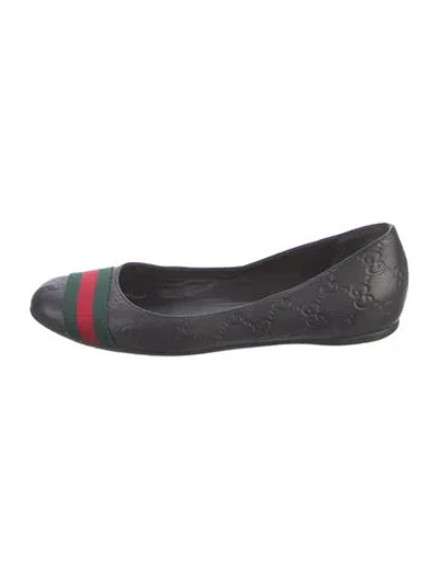 Pre-owned Gucci Web Accent Leather Ballet Flats In Black