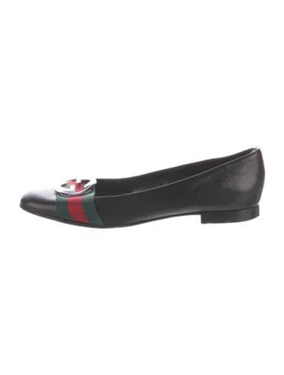 Pre-owned Gucci Web Accent Leather Ballet Flats In Black
