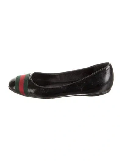 Pre-owned Gucci Web Accent Leather Ballet Flats In Black