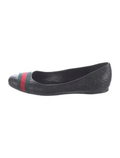 Pre-owned Gucci Web Accent Leather Ballet Flats In Black