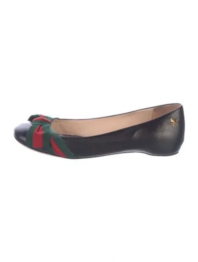 Pre-owned Gucci Web Accent Leather Ballet Flats In Black