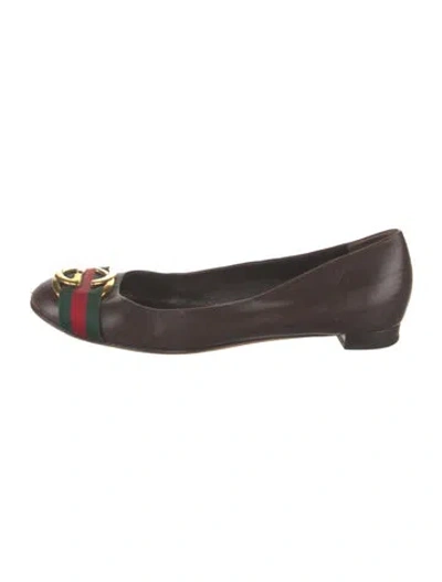 Pre-owned Gucci Web Accent Leather Ballet Flats In Brown