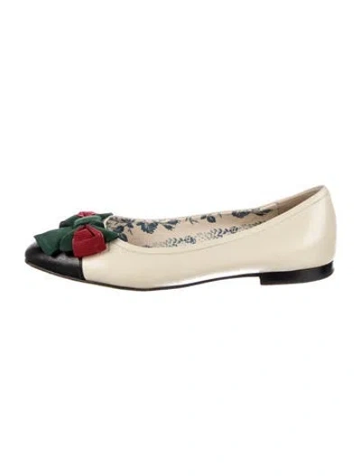 Pre-owned Gucci Web Accent Leather Ballet Flats In Neutral