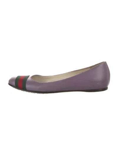 Pre-owned Gucci Web Accent Leather Ballet Flats In Purple