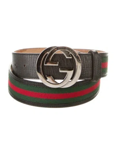 Pre-owned Gucci Web Accent Leather Belt In Black