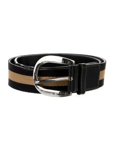 Pre-owned Gucci Web Accent Leather Belt In Black