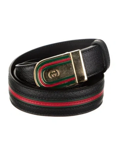 Pre-owned Gucci Web Accent Leather Belt In Black