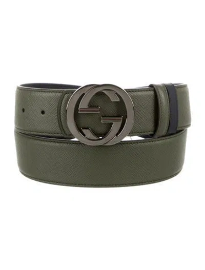 Pre-owned Gucci Web Accent Leather Belt In Black/green