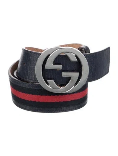 Pre-owned Gucci Web Accent Leather Belt In Blue/red