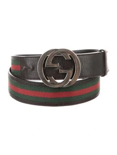 Pre-owned Gucci Web Accent Leather Belt In Brown