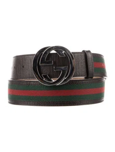 Pre-owned Gucci Web Accent Leather Belt In Brown