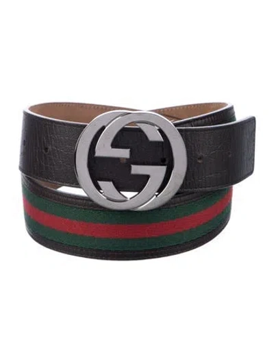 Pre-owned Gucci Web Accent Leather Belt In Brown