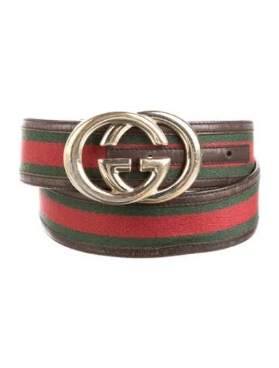 Pre-owned Gucci Web Accent Leather Belt In Burgundy