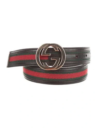 Pre-owned Gucci Web Accent Leather Belt Kit In Brown