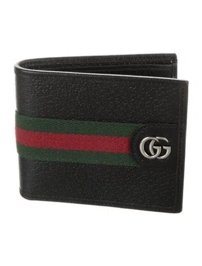 Pre-owned Gucci Web Accent Leather Bifold Wallet In Black