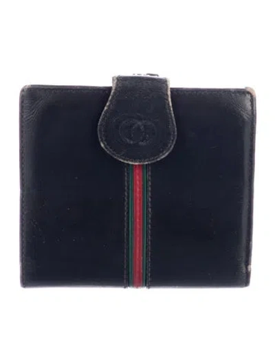 Pre-owned Gucci Web Accent Leather Bifold Wallet In Black