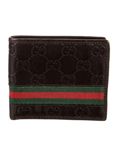 Pre-owned Gucci Web Accent Leather Bifold Wallet In Brown