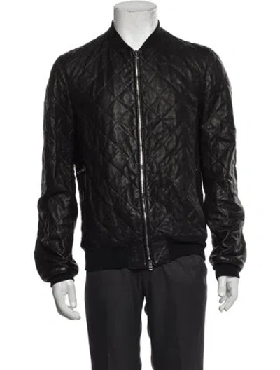 Pre-owned Gucci Web Accent Leather Bomber Jacket In Black