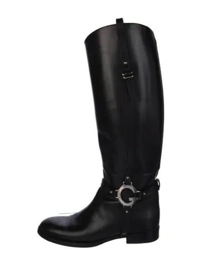 Pre-owned Gucci Web Accent Leather Boots In Black