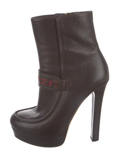 Pre-owned Gucci Web Accent Leather Boots In Brown