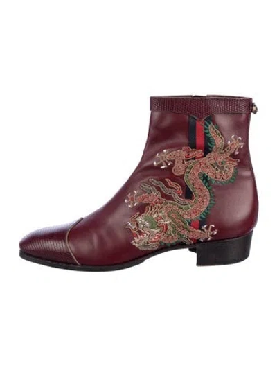 Pre-owned Gucci Web Accent Leather Boots In Burgundy