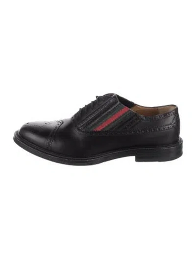 Pre-owned Gucci Web Accent Leather Brogues In Black