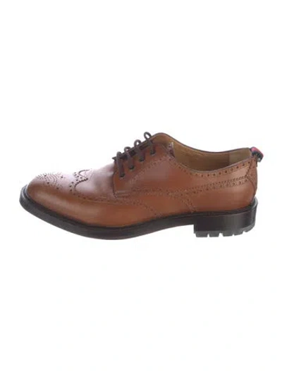 Pre-owned Gucci Web Accent Leather Brogues In Brown