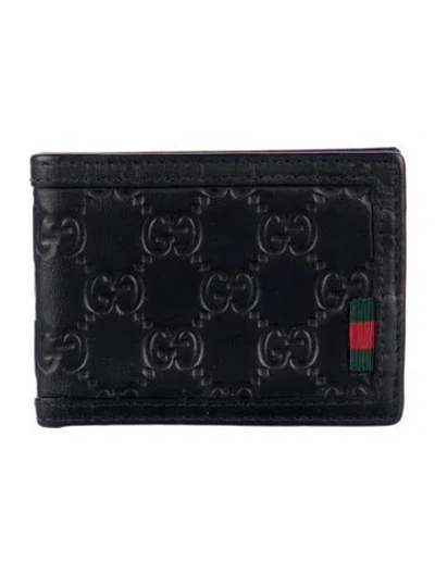 Pre-owned Gucci Web Accent Leather Card Holder In Black