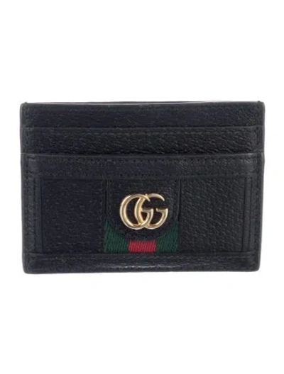Pre-owned Gucci Web Accent Leather Card Holder In Black