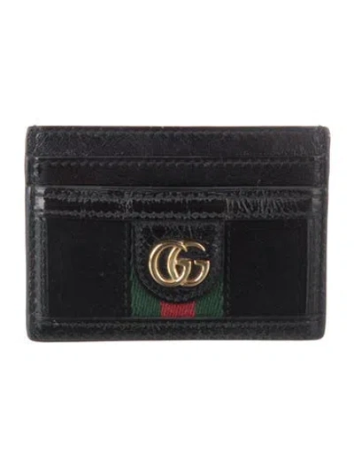 Pre-owned Gucci Web Accent Leather Card Holder In Black