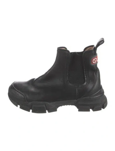 Pre-owned Gucci Web Accent Leather Chelsea Boots In Black