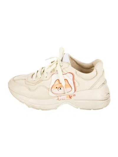 Pre-owned Gucci Web Accent Leather Chunky Sneakers In Neutral