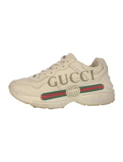 Pre-owned Gucci Web Accent Leather Chunky Sneakers In Neutral