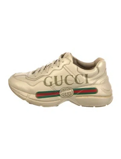 Pre-owned Gucci Web Accent Leather Chunky Sneakers In Neutral