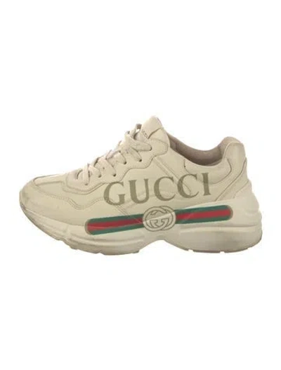 Pre-owned Gucci Web Accent Leather Chunky Sneakers In Neutral