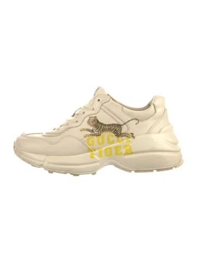 Pre-owned Gucci Web Accent Leather Chunky Sneakers In Neutral
