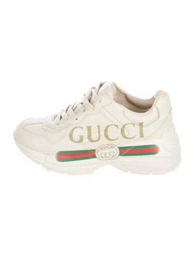 Pre-owned Gucci Web Accent Leather Chunky Sneakers W/ Tags In Neutral