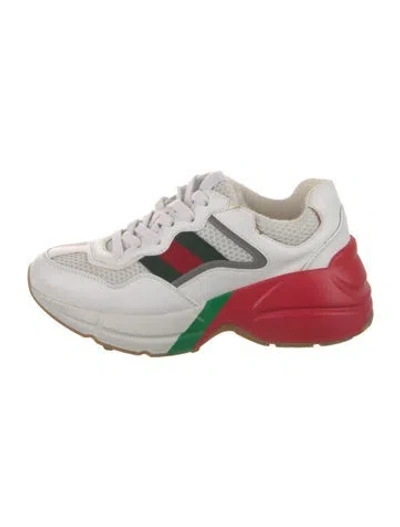 Pre-owned Gucci Web Accent Leather Chunky Sneakers In White