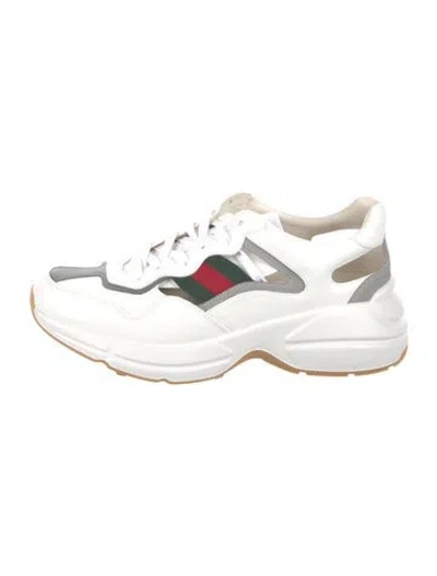 Pre-owned Gucci Web Accent Leather Chunky Sneakers In White