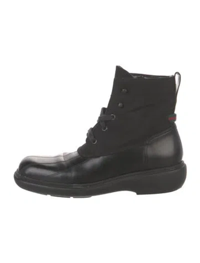 Pre-owned Gucci Web Accent Leather Combat Boots In Black