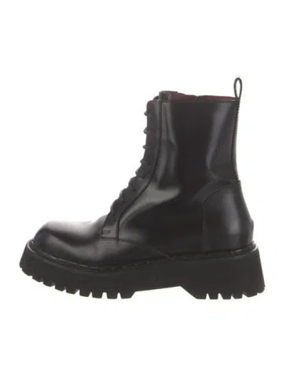 Pre-owned Gucci Web Accent Leather Combat Boots In Black