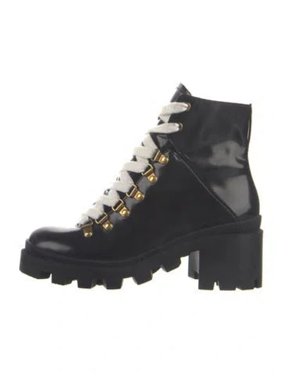 Pre-owned Gucci Web Accent Leather Combat Boots In Black