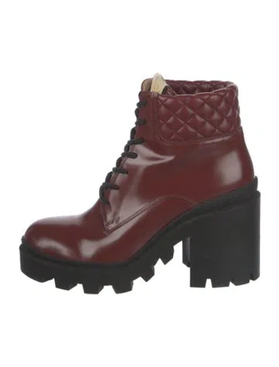 Pre-owned Gucci Web Accent Leather Combat Boots In Burgundy