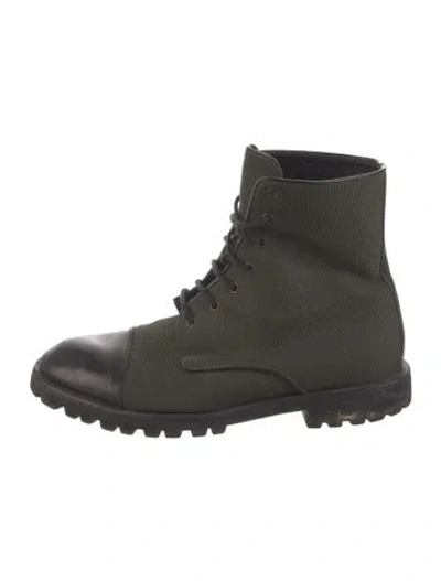 Pre-owned Gucci Web Accent Leather Combat Boots In Green