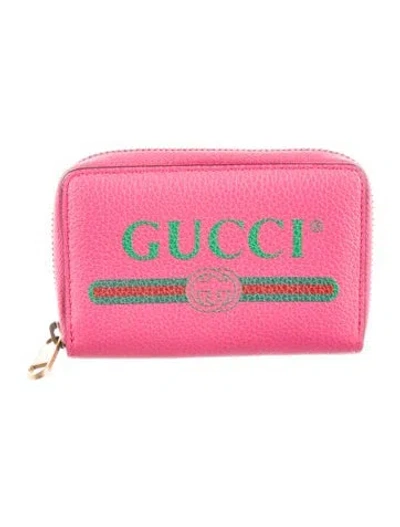 Pre-owned Gucci Web Accent Leather Compact Wallet In Pink