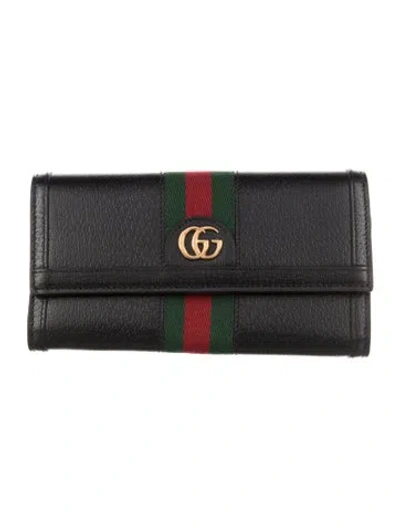 Pre-owned Gucci Web Accent Leather Continental Wallet In Black