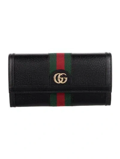 Pre-owned Gucci Web Accent Leather Continental Wallet In Black