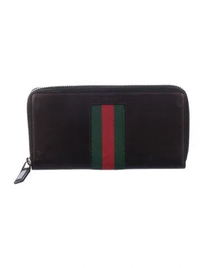 Pre-owned Gucci Web Accent Leather Continental Wallet In Black