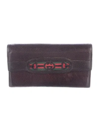 Pre-owned Gucci Web Accent Leather Continental Wallet In Brown