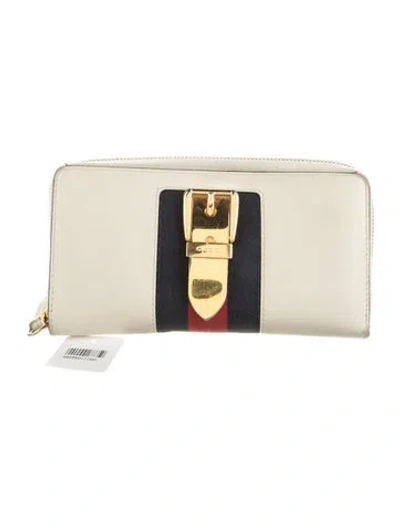 Pre-owned Gucci Web Accent Leather Continental Wallet In Neutrals